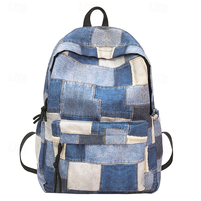 Vintage Denim Patchwork Backpack – Trendy Blue School Bag for Teen Girls & Boys, Back to School & Daily Casual Use
