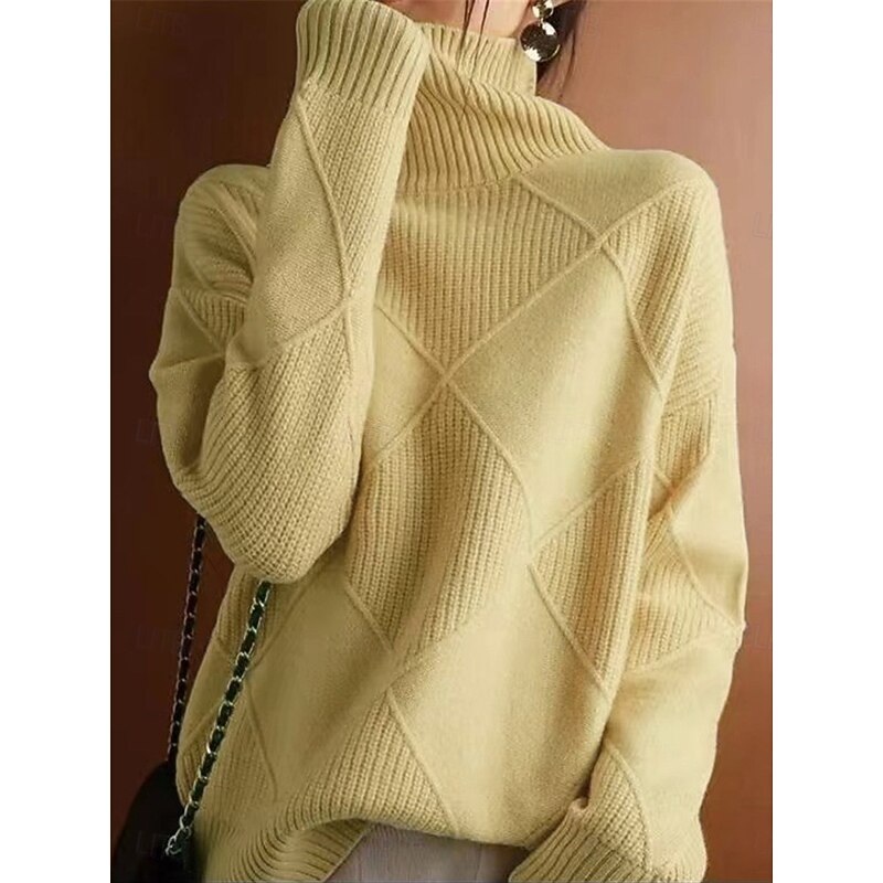 Women's Sweater Pullover Sweater Jumper Casual Soft Pure Color Ribbed Turtleneck Knitted Long Sleeve Regular Tops Knit Outdoor Daily Weekend Black Yellow Fall Winter2