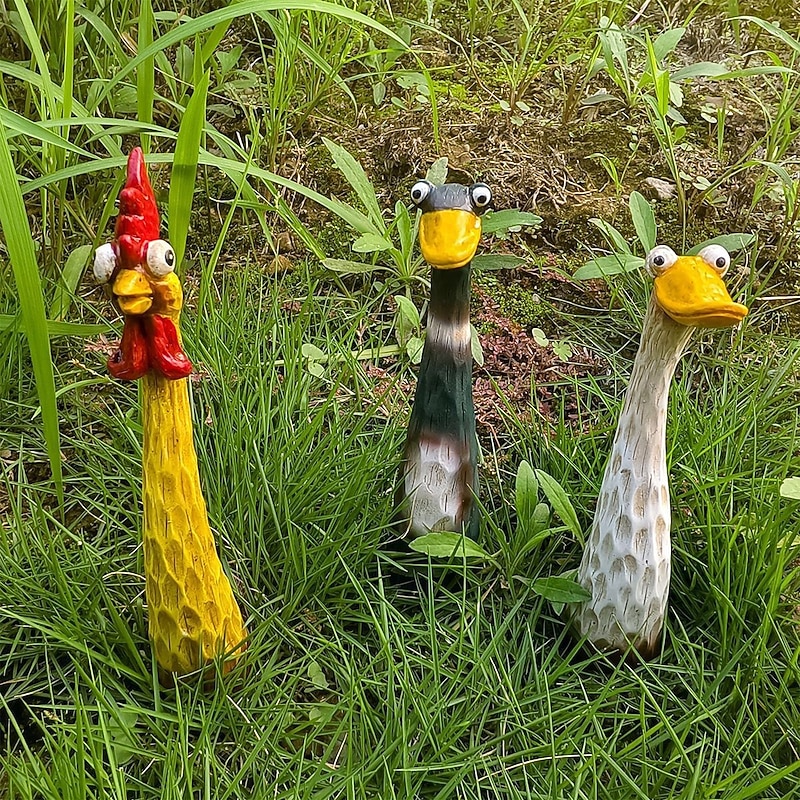 Screaming Chicken Duck Goose Garden Statue, Funny Resin Animal Figurine for Yard Lawn Decor, Outdoor Patio Ornament Sculpture4