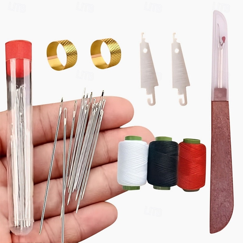37PCS Sewing Tool Set, Needle Threader, Seam Ripper, Threads, Thimbles, Steel Needles with Case, Compact Mending Kit for Travel, Hand Sewing, Embroidery, DIY Crafting