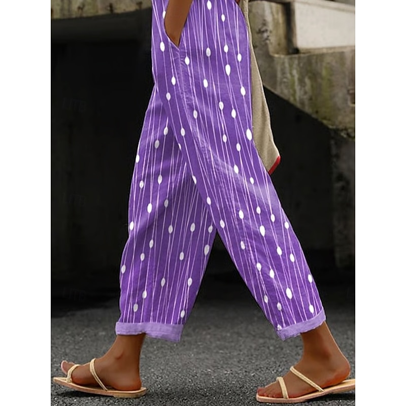 Women's Chinos Vacation Vintage Ethnic Style Full Length High Waist Graphic Polka Dot Striped Pocket Soft Outdoor Breathable Inelastic Outdoor Vacation Street Violet Summer Spring Fall Regular Fit3