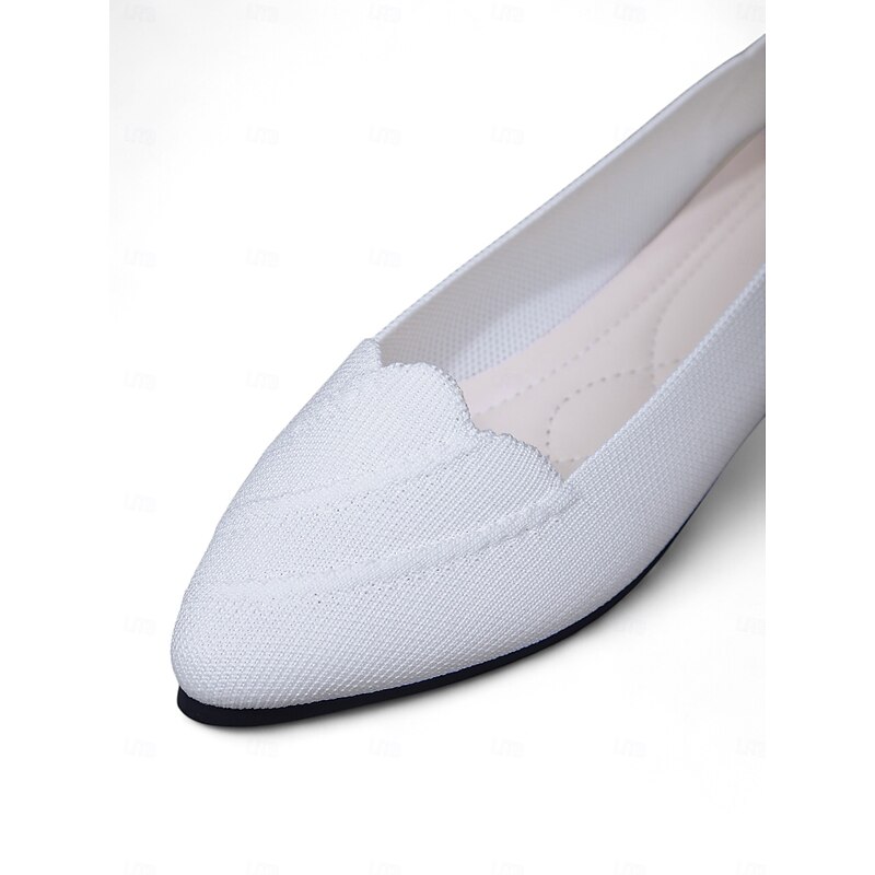 Women's White Flyknit Pointed Toe Flats – Scalloped Edge Ballerina Shoes for Spring Picnics, Garden Parties & Commuting4