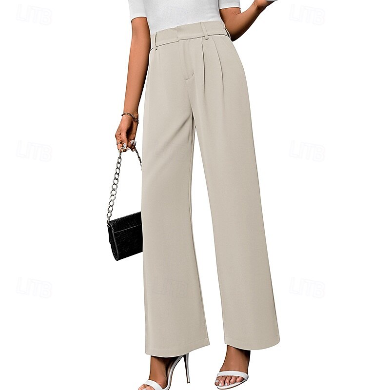 Women's Wide Leg Slacks Streetwear Casual Full Length Natural Plain Elastic Waist Comfortable Outdoor Vacation Holiday Maroon claret Ash Dark-Gray Fall Regular Fit3