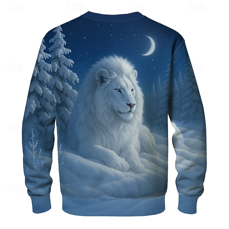 Men's Lion 3D Sweatshirt Casual Long Sleeve Crew Neck Blue Crewneck 3D Graphic Fall Winter Designer2
