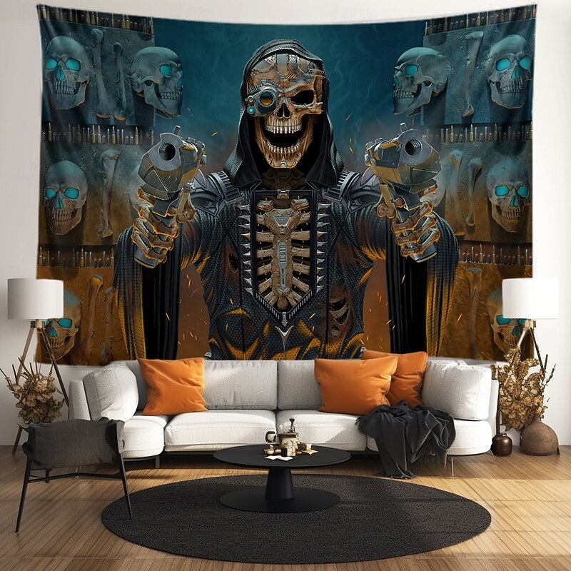 Halloween Hanging Tapestry The Bullet Reaper by Vincent Hie Photograph Backdrop Jack O Lantern Wall Art Large Tapestry Mural Decor Blanket Curtain Home Bedroom Living Room Decoration Death Selfie2
