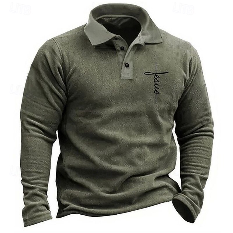 Men's Golf Shirt Golf Polos Shirts Work Casual Lapel Long Sleeve Basic Modern Cross Buttons Print Spring Fall Regular Fit Blue Brown Army Green Gray Golf Shirt