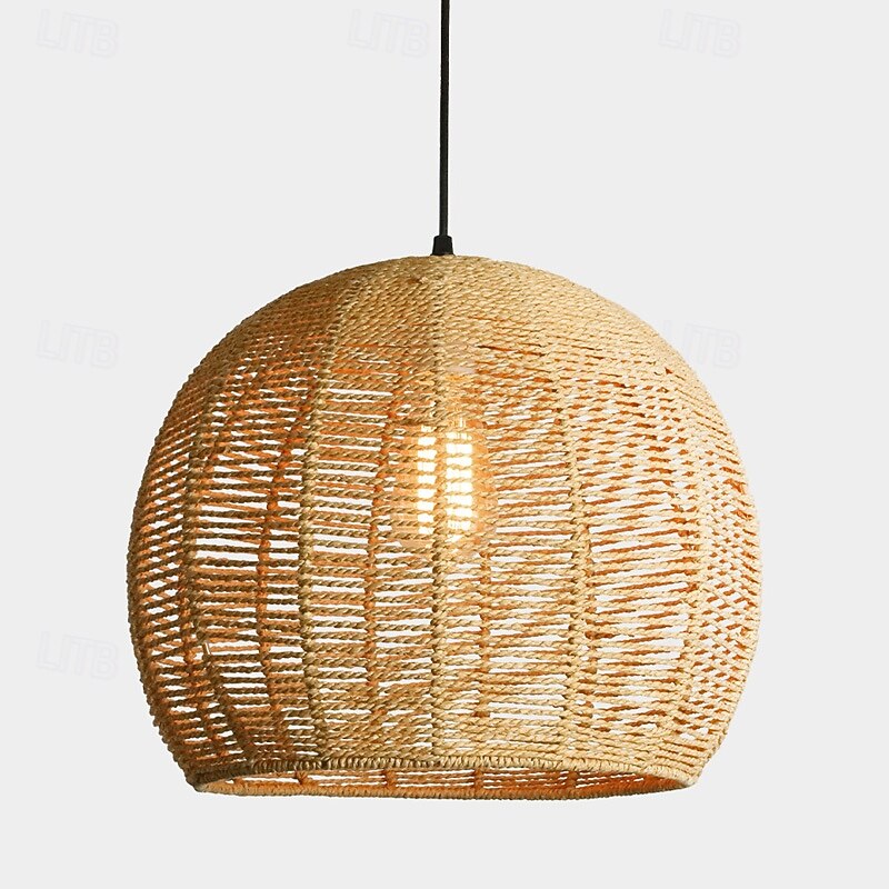 Hemp Rope Chandelier-Kitchen Island 1-Light Bohemian Modern Woven Rattan/Pendant Light Fixtures LED Pendant Farmhouse Coastal Hanging Lights for Restaurant Tearoom Bedroom Living Room Cafe