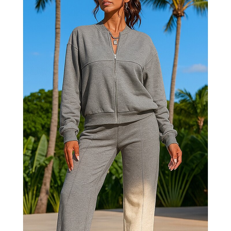 Women's Sweatshirt Tracksuit Sweatpants Pocket Solid Colored Clothing Suit Spring Black Pink Gym Outdoor Running High Waist Windproof Lightweight Long Sleeve Sport Activewear Micro-elastic Regular Fit4