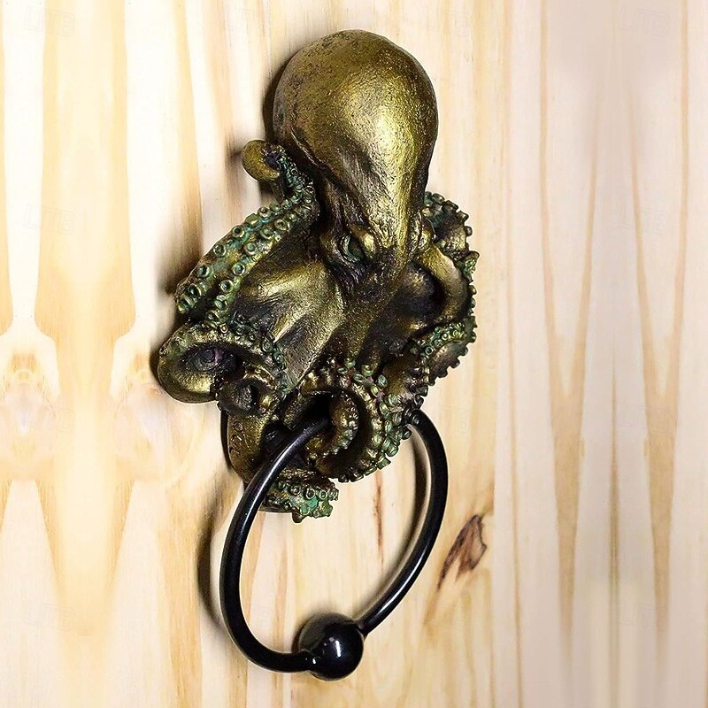Halloween Octopus Resin Door Knocker, Skull Animal Sculpture, Spooky Home Decor, Resin Door Ring for Front Door2