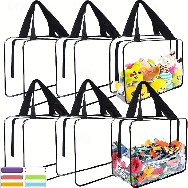 6-Pack Transparent PVC Zipper Storage Bags, Reusable Large Capacity Organizer Bags for Home Storage, Travel, Beach, and Luggage Packing