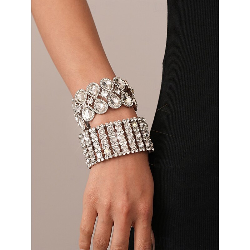 Women's Statement Rhinestone Cuff Bracelet - Glamorous Crystal Bangle for Cocktail Parties and Evening Events