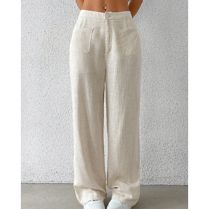 Women's Wide Leg Slacks Streetwear Casual Full Length Natural Plain Pocket Comfortable Outdoor Vacation Daily Apricot Fall Regular Fit3