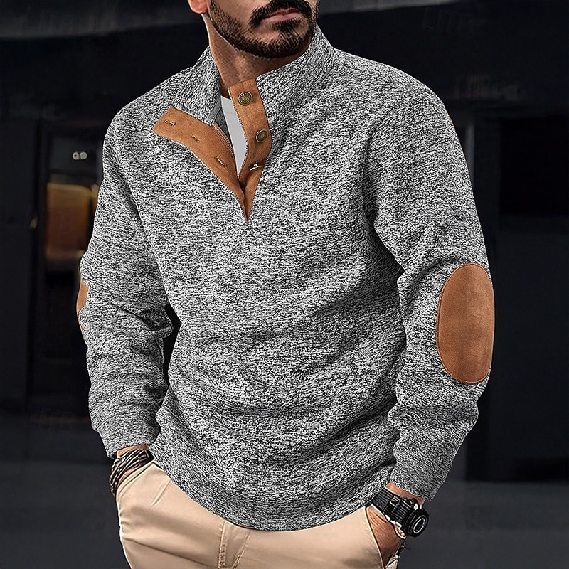 Men's Sweatshirt Pullover Hoodie Sweatshirt Pullover Button Up Hoodie Black Red Green Light Grey Dark Gray Standing Collar Plain Patchwork Sports & Outdoor Casual Daily Streetwear Cool Sportswear