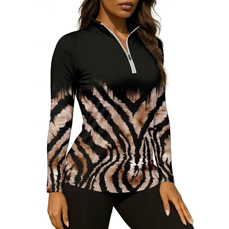 Women's Leopard Gradient Shirt Sport Shirt Golf Polo Shirt Tennis Shirt Long Sleeve Zipper Floral UPF50+ UV Resistant High Elasticity Moisture Wicking Breathable Tennis Golf Pickleball Stand Collar3