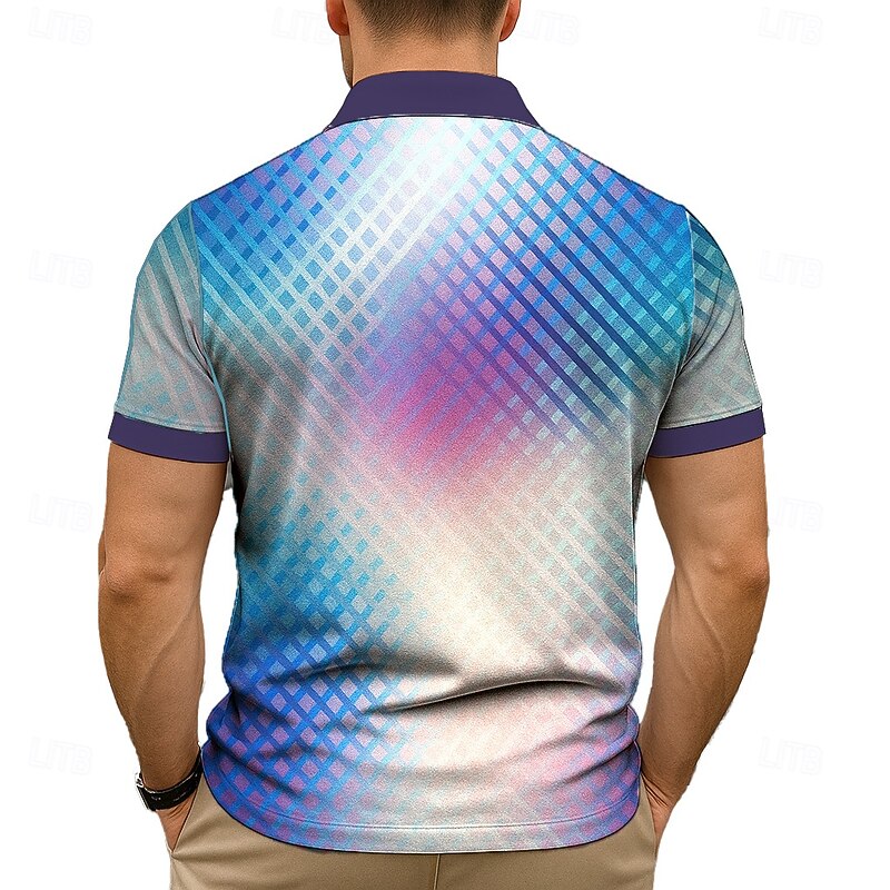 Men's Polo Business Casual Turndown Short Sleeve Geometric Buttons Summer Robin's Egg Blue Green Polo3