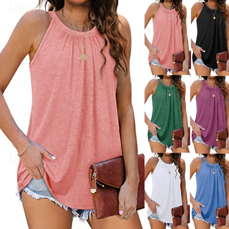 Women's Camisole Tank Top Solid Color Daily Casual Sleeveless Halter Neck Regular Tops Daily White Pink Green Gray Summer Spring