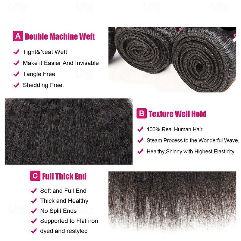 Brazilian Human hair 3 Bundles Yaki Straight Hair extensions Human hair 8-28inch 300g3