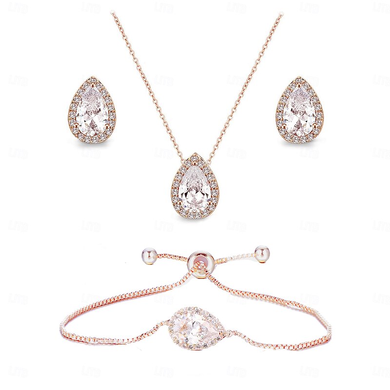 Bridal Jewelry Sets One-piece Suit Alloy 1 Bracelet Earrings Necklace Women's Stylish Luxury Cute Joy Jewelry Set For Party3