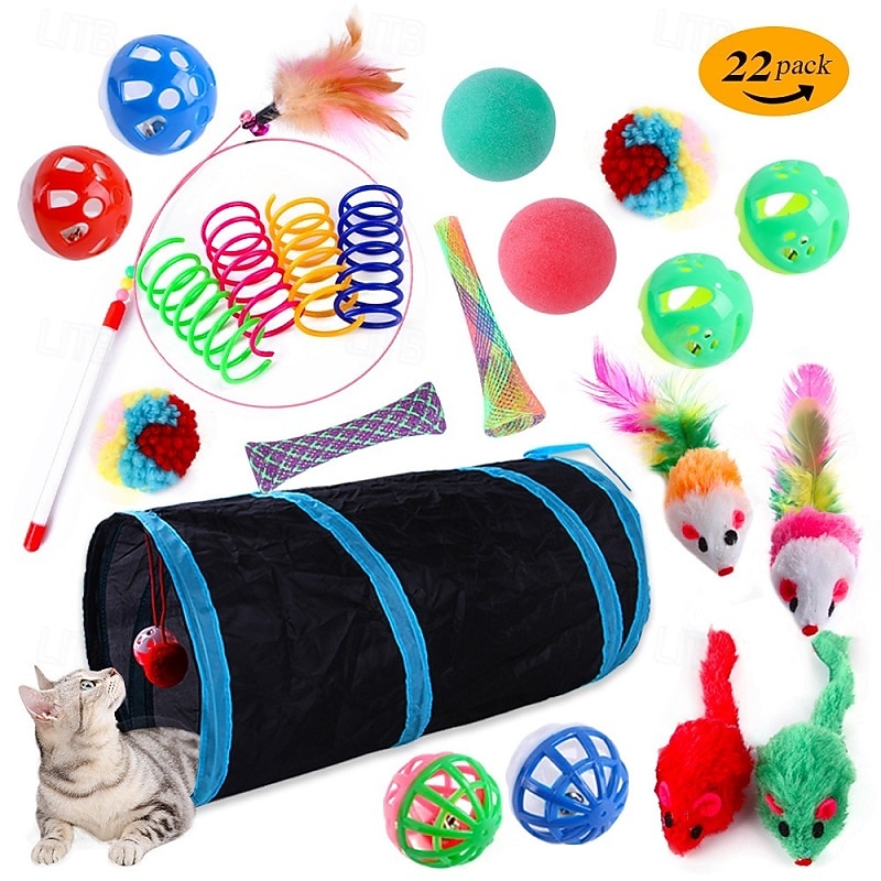 Ball Feather Toy Mice & Animal Toy Tunnels Squeak Toy with Retractable Pet Exercise Releasing Pressure Pet Training Teething Rope Toy for Cat Indoor Outdoor Pet Play2