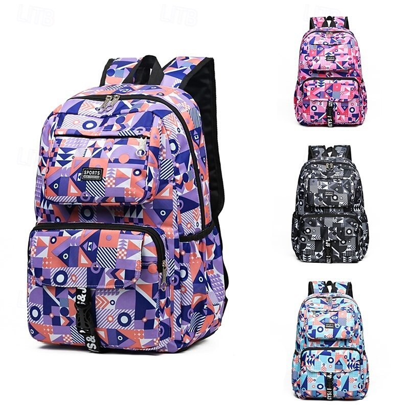 Unisex Geometric Print School Backpack – Lightweight Waterproof Bookbag for Teen Students, Ideal for Middle School, High School and Daily Travel