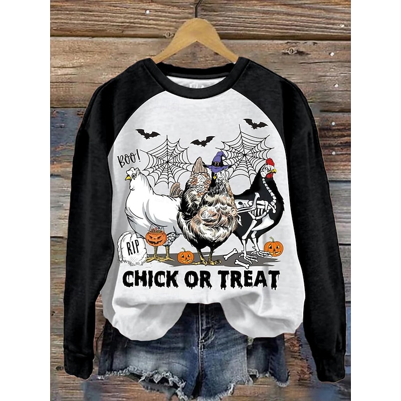 Halloween Women's Pullover Sweatshirt Graphic Animal Fashion Casual Long Sleeve Crew Neck Regular Tops Street Dailywear Print Black Brown Fall Winter