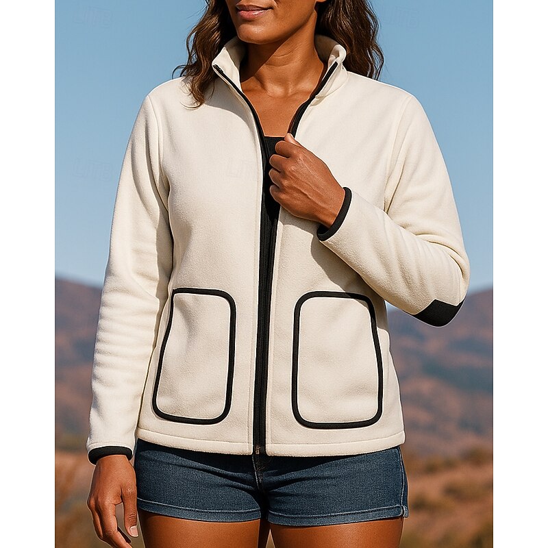 Women's Hiking Jacket Fleece Jacket Winter Outdoor Thermal Warm Top Black White Pink Green3