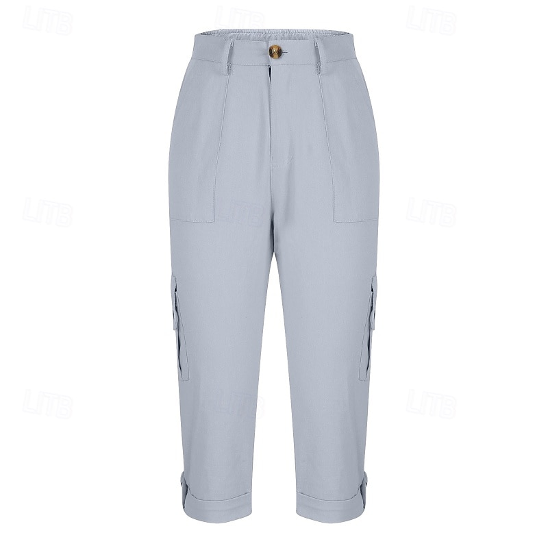 Women's Cargo Pants Capri Pants Slacks Streetwear Casual Calf-Length Natural Plain Pocket Comfortable Street Holiday Weekend Dark-Gray Wine Black White Fall Regular Fit2