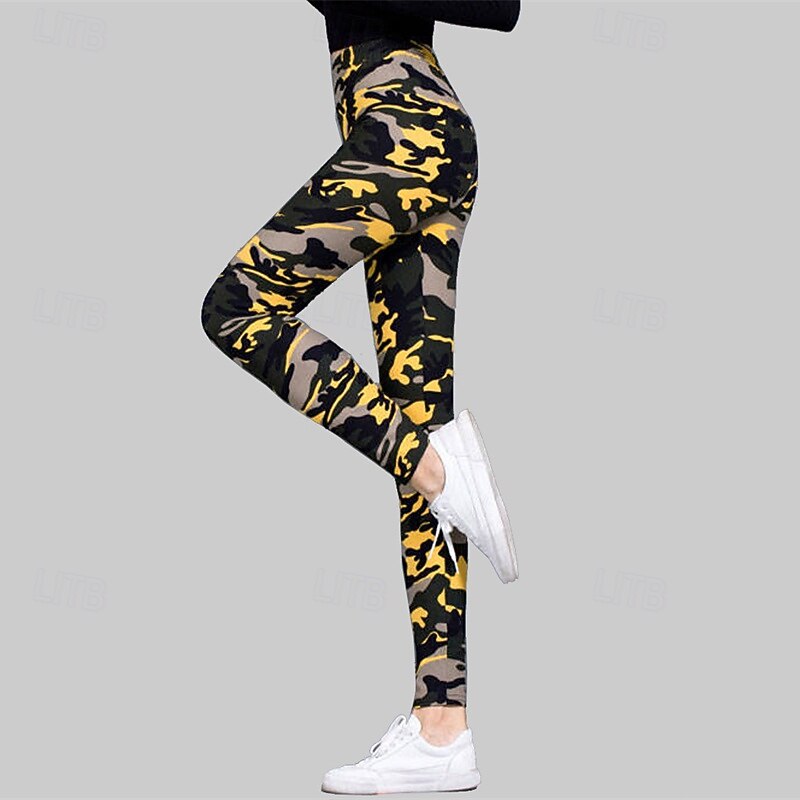Women's Pants Trousers Leggings Cozy Leggings Streetwear Casual Ankle-Length High Waist Camouflage Elastic Waist Breathability Micro-elastic Vacation Street Daily Wear White / Green White Yellow Army3