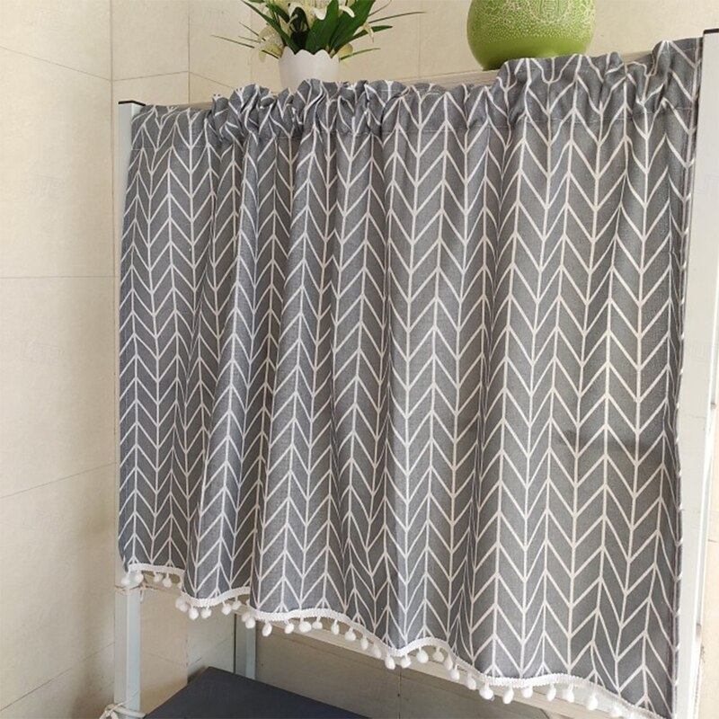 Curtain Drapes Gray Cotton Linen Sheer Short Curtains - Semi-Blackout Kitchen & Living Room Decor Drapes