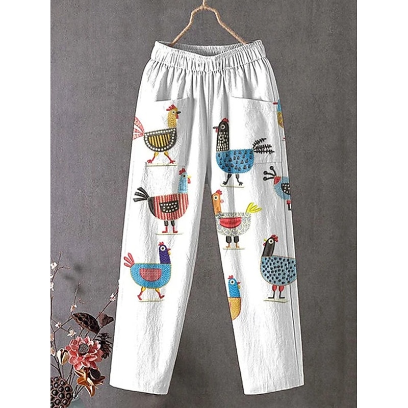 Women's Wide Leg Chinos Slacks Vacation Vintage Ethnic Style Full Length High Waist Floral Graphic Animal Pocket Comfy Breathability Lightweight Inelastic Outdoor Vacation Causal White Blue Summer2