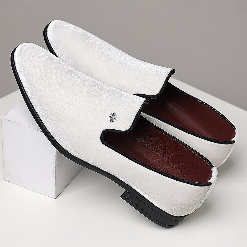 Men's White Velvet Slip-on Loafers – Minimalist Soft Upper Dress Shoes for Evening Receptions, Summer Parties and Wedding Groomsmen2