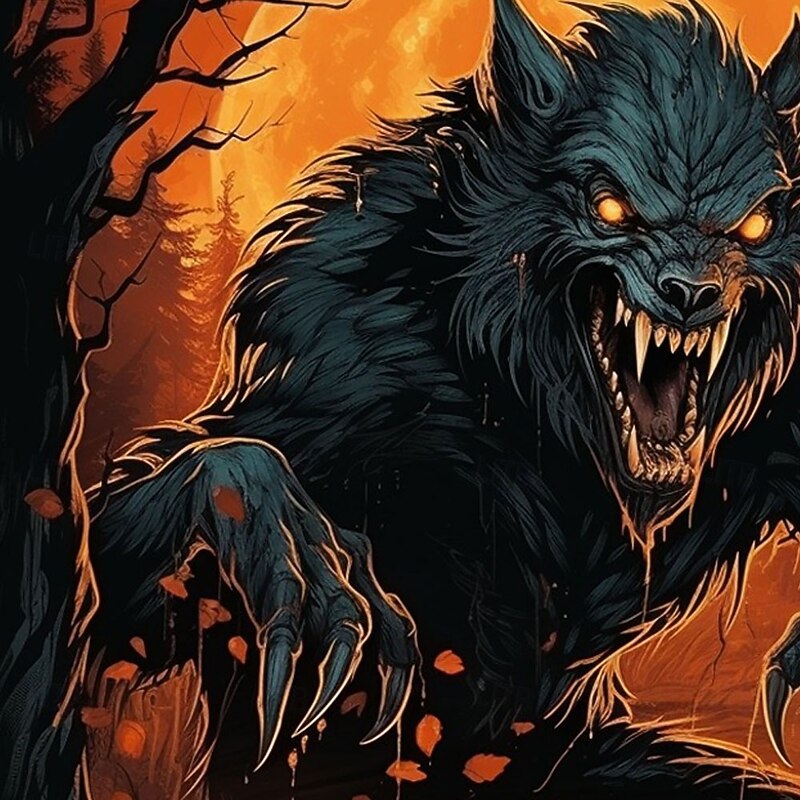 Men's Animal Wolf Devil Shirt Stand Collar Shirt Long Sleeve Dark Punk Gothic Style Holiday Spring Fall Mandarin Collar Band Collar 3D Print Button Up Shirts Blue Orange2