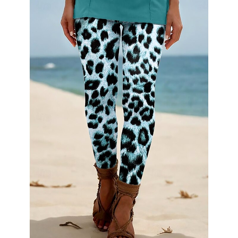 Women's Leggings Vacation Vintage Ethnic Style Ankle-Length High Waist Graphic Leopard 3D Print Breathability Soft Comfortable Stretchy Outdoor Home Causal Yellow-Brown Robin's Egg Blue Dusty Rose2
