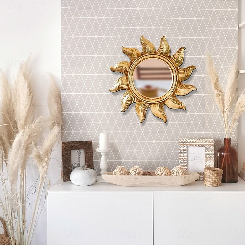 Gold Sunflower Round Decorative Wall Mirror, Modern Creative Home Art Hanging, Unique Makeup Mirror for Wall Decor, Vanity Table, and Photography Prop4