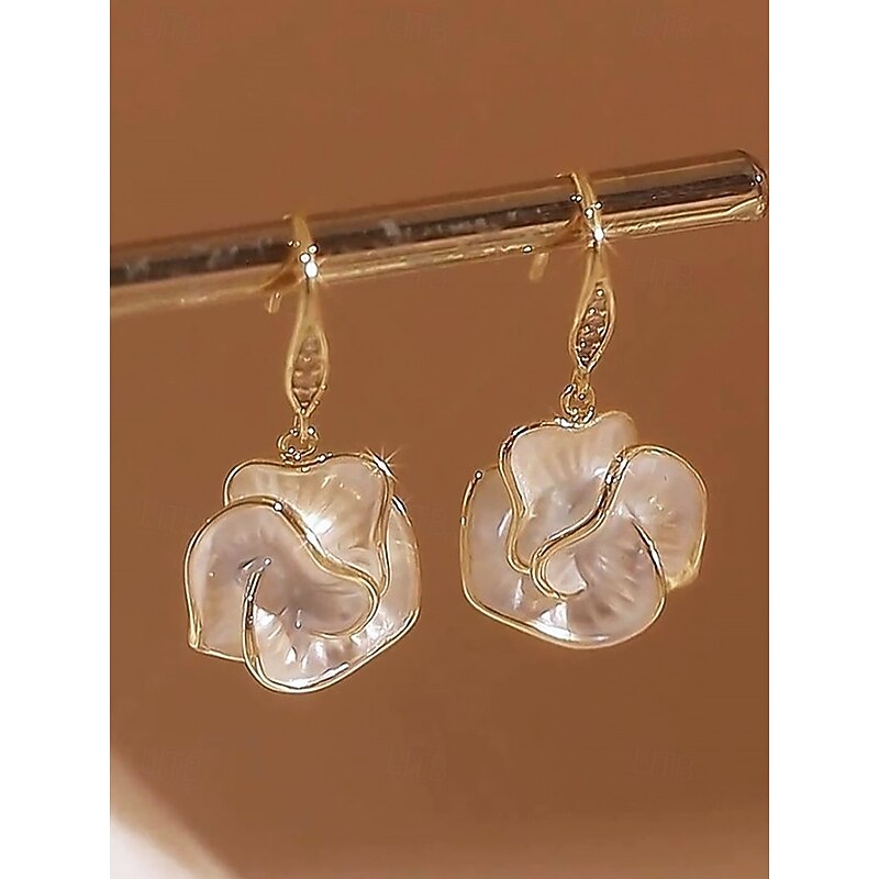 Women's Elegant Rose Flower Drop Earrings – Gold-Plated Alloy with Pearl-Like Petals, Vintage Romantic Style, Ideal for Weddings, Parties and Formal Occasions4