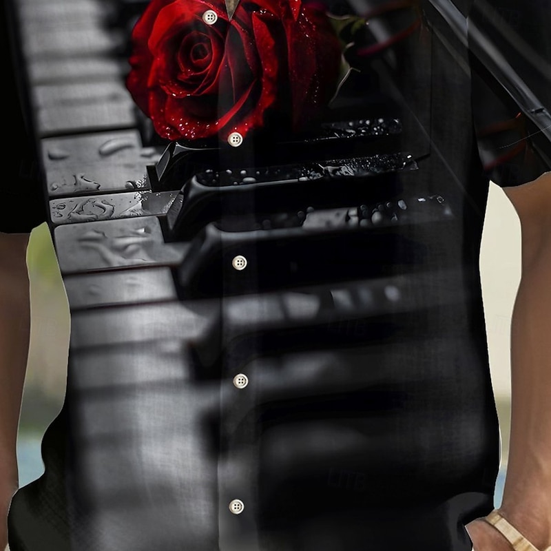 Men's Musical Notes Dark Halloween Costumes Shirt Summer Shirt Button Up Shirt Short Sleeve Vintage Retro Outdoor Vacation Dailywear Summer Spring Turndown 3D Print Collared Shirts Front One Pocket3