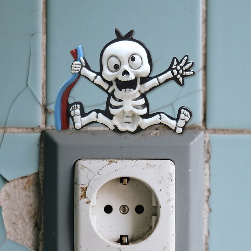 Halloween Skeleton Shock Wall Sticker, Resin Light Switch Wall Decal, Creative Warning Sign for Home Decor, Spooky Wall Art for Halloween Party Decoration4