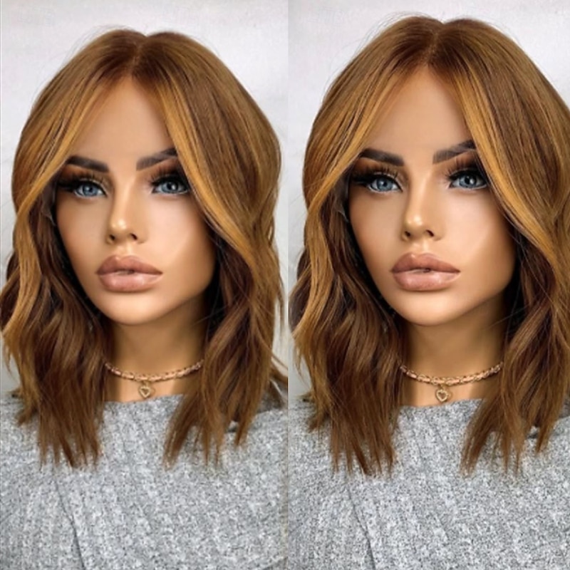 Remy Human Hair 5x5 Closure 13x4 Lace Front Wig Short Bob Brazilian Hair Wavy Multi-color Wig 150% 180% Density with Baby Hair Highlighted / Balayage Hair 100% Virgin Glueless Pre-Plucked For Women2