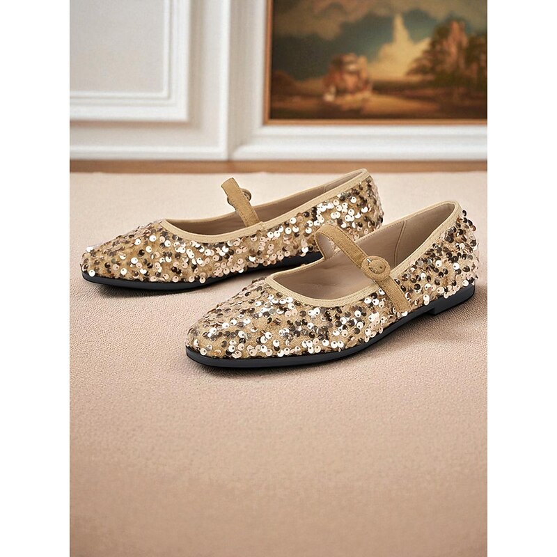 Women's Silver Sequin Mary Jane Flats - Vintage-Inspired Glitter Ballet Shoes for Comfortable Walking, Party Wear, Weddings, and Holiday Events3