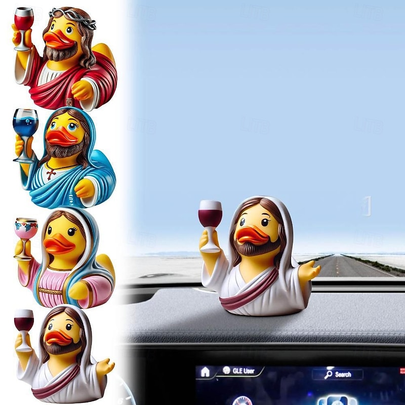 Jesus Mary Duck Figurine Resin Duck Statue Religious Home Decor Gift, Funny Catholic Rubber Duck Sculpture for Desk, Shelf, or Tabletop Display