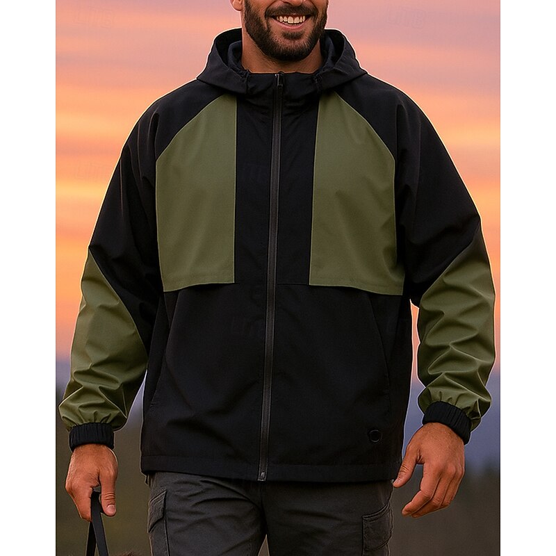 Men's Windbreaker Softshell Jacket Hiking Jacket Outdoor Waterproof Windproof Hiking Outfits Hiking Clothes Spring Autumn / Fall Jacket Hunting Climbing Running Patchwork Black Ivory Army Green4