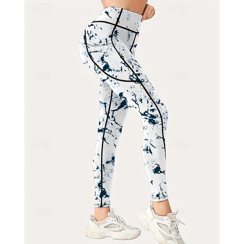 Women's Capri Leggings Yoga Leggings with Pockets Tummy Control High Waist Gym Athletic Pilates Bottoms Printing White Fall Sports Activewear Tight Fit4