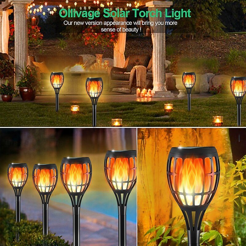 6 Pcs Halloween Christmas Outdoor Solar Waterproof Flashing Flame Stripe Plug in Light 12 LED Beads Courtyard Garden Terrace Lawn Path Camping Party Atmosphere Decoration Light Landscape Light3