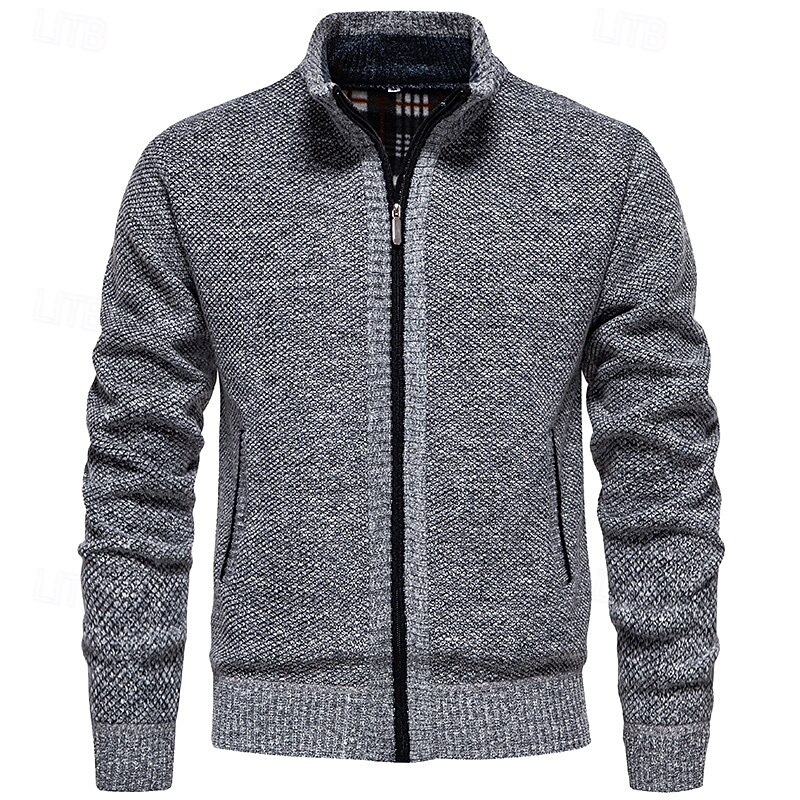 Men's Cardigan Sweater Cropped  Sweater Zip Sweater Knit Sweater Ribbed Knit Regular Tops Pocket Fleece Plain Stand Collar Fashion Classic Vacation Daily Wear Clothing Apparel Fall Winter Wine Red4