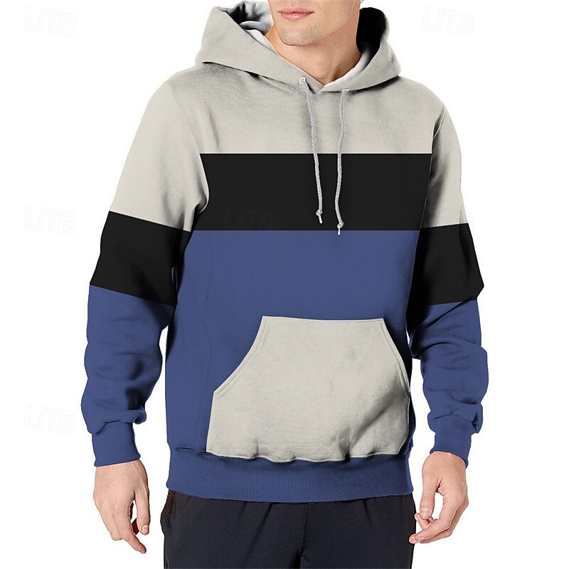 Men's Hoodie Black Blue Orange Hooded Color Block Pocket Sports & Outdoor Daily Holiday Polyester Streetwear Basic Casual Spring Autumn / Fall Clothing Apparel Hoodies Sweatshirts3