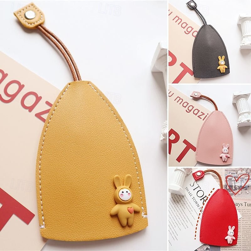4pcs Cute Fruits PU Leather Key Bags, Stylish Cartoon Pull-Out Mini Key Holder for Women, Creative Small Car Key Case Organizer