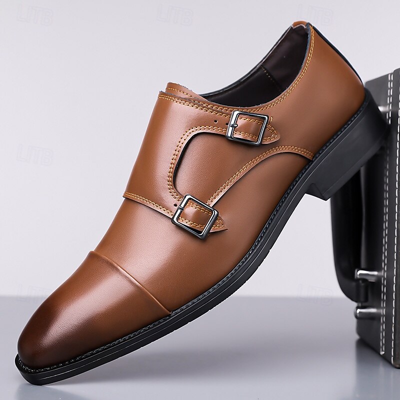 Men's Double Monk Strap Leather Dress Shoes – Elegant Brown Formal Shoes for Weddings, Office Wear & Ceremonies