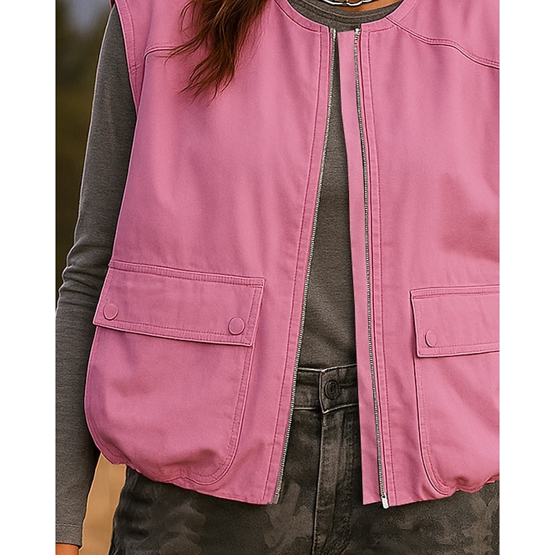 Women's Hiking Vest Cargo Vest Sleeveless Vest Outdoor Lightweight Breathable Zipper Polyester Black Pink Army Green Hunting Fishing Climbing3