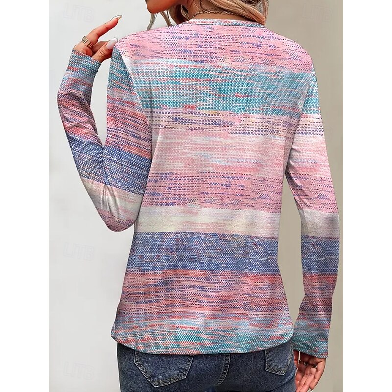 Easter Women's T shirt Long Sleeve Crew Neck Long Sleeve Tunic Graphic Geometric Plaid Vintage Stylish Classic Round Neck Regular Tops Daily Print Pink Purple Brown Rose Pink Fall Prefall3