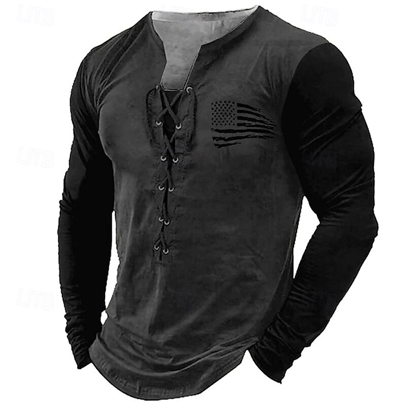 Men's Sweatshirt Black Navy Blue Blue Green Khaki V Neck Color Block National Flag Lace up Sports & Outdoor Daily Holiday Polyester Streetwear Basic Casual Spring Autumn / Fall Clothing Apparel2